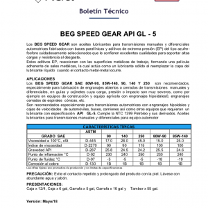 Aceite para transmisión BEG SPEED GEAR 80W-90 API: GL-5